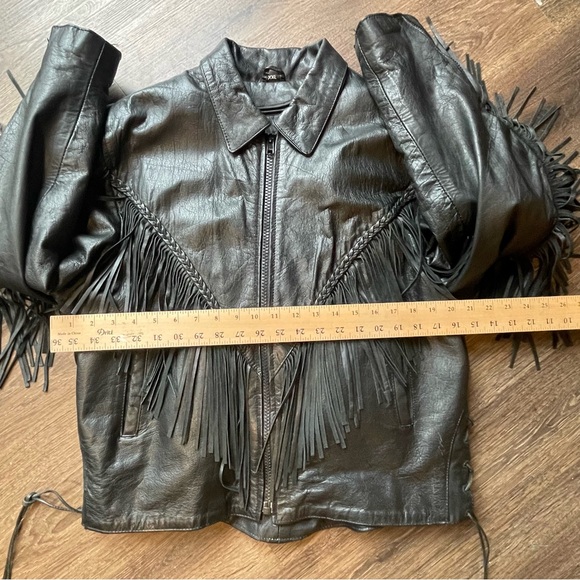 LEATHER FRINGE BIKER JACKET SILVER BIKE WOMENS SZ XXL BLACK Moto - Picture 7 of 14